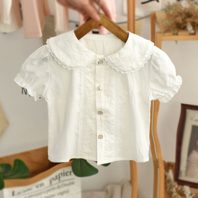 Áo Sơ Mi Cotton Tay Ngắn Màu Trắng Phong Cách Hàn Quốc Ngọt Ngào Thời Trang Mùa Hè