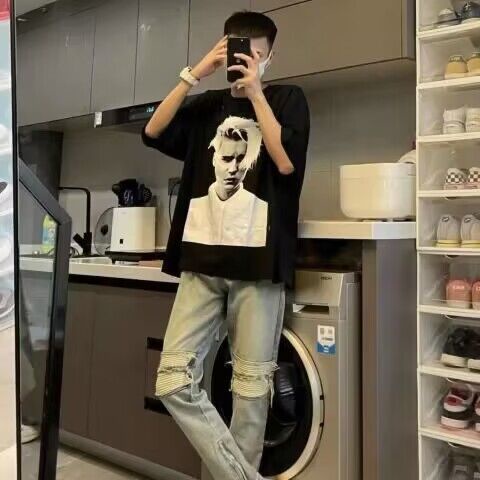 Áo Thun Cotton Cổ Tròn Tay Lỡ In Hình Justin Bieber Phong Cách Âu Mỹ Cho Nam