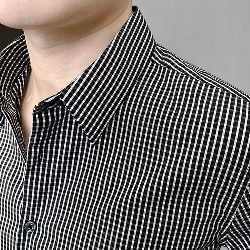 Áo Sơ Mi Nam Tay Ngắn Họa Tiết Caro Phong Cách Hong Kong