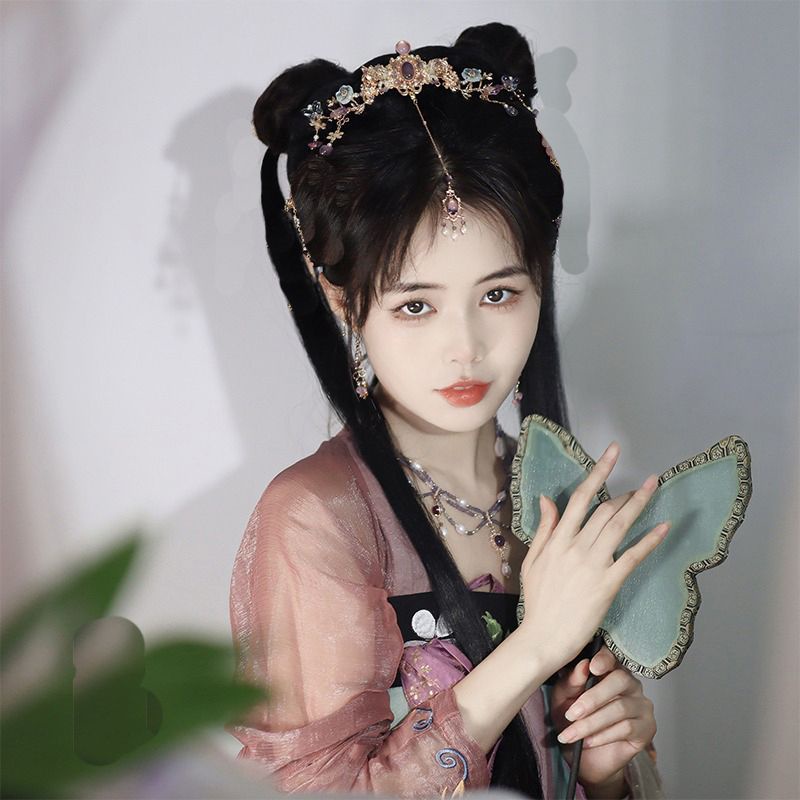 Kẹp Tóc Hình Vương Miện Đính Đá Thạch Anh Tím Phong Cách Hán Phục 5.17