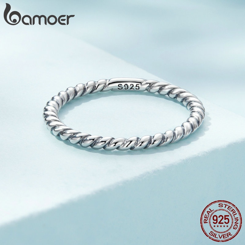 BAMOER Nhẫn bạc 925 KiểU DáNg Đơn GiảN ThờI Trang