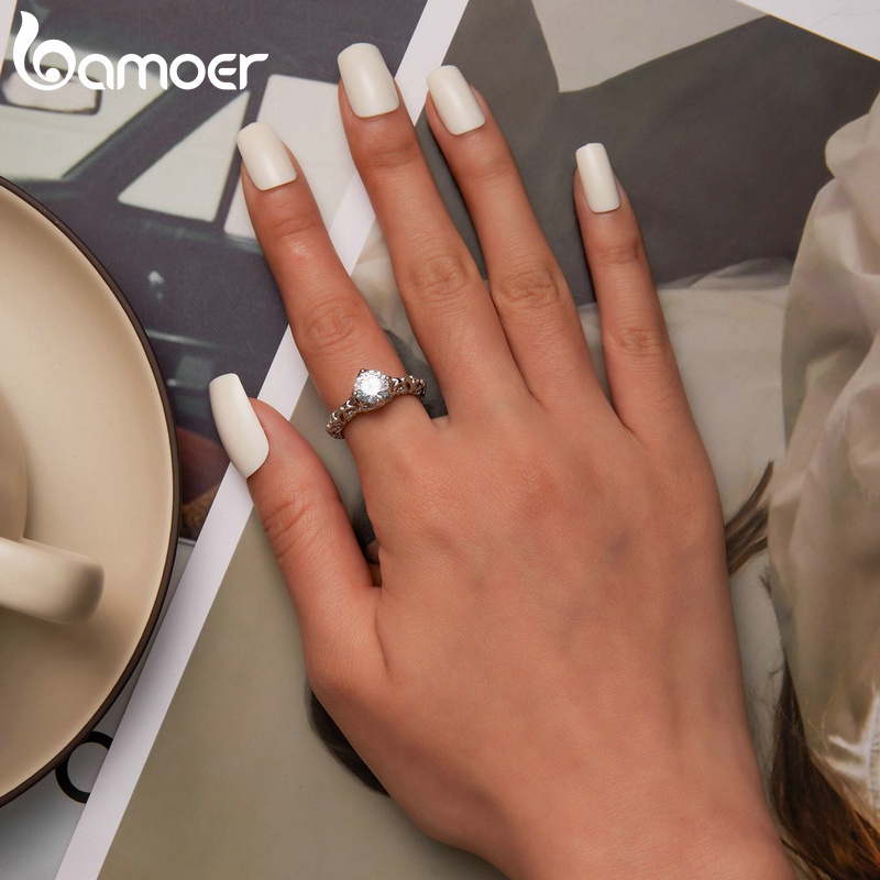 Nhẫn bạc 925 BAMOER BSR259 đính đá hình tim sang trọng cho nữ
