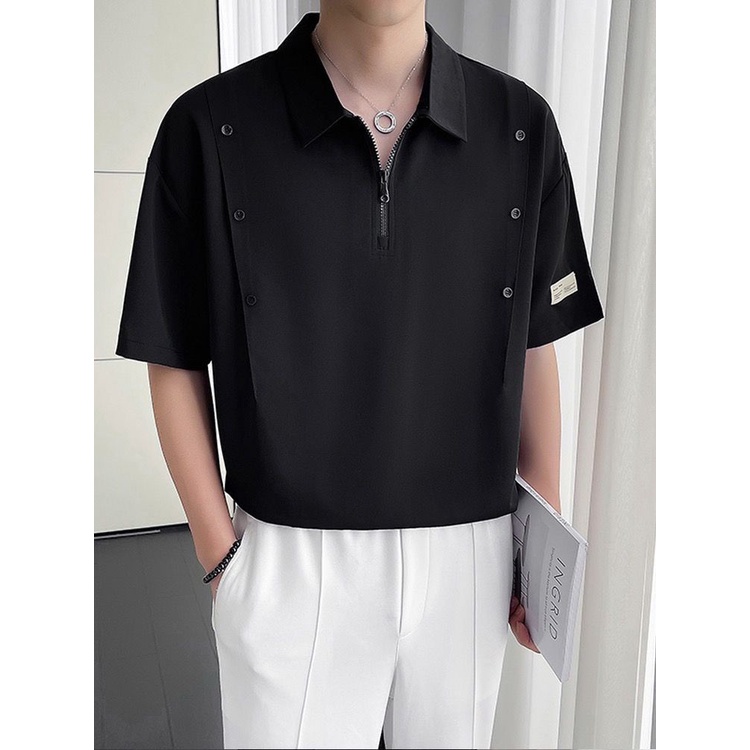 Áo thun nam rộng rãi khóa kéo nửa mẫu mới M-4XL sơ mi ngắn tay thiết kế cảm giác cổ áo áo polo thời trang thương hiệu sành điệu