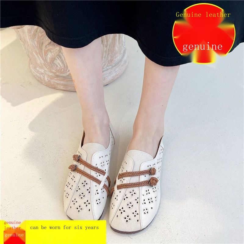 Giày Da Thật Đục Lỗ Thoáng Khí Đế Mềm Mùa Hè 2023 Dễ Phối Đồ Phong Cách retro Cho Nữ