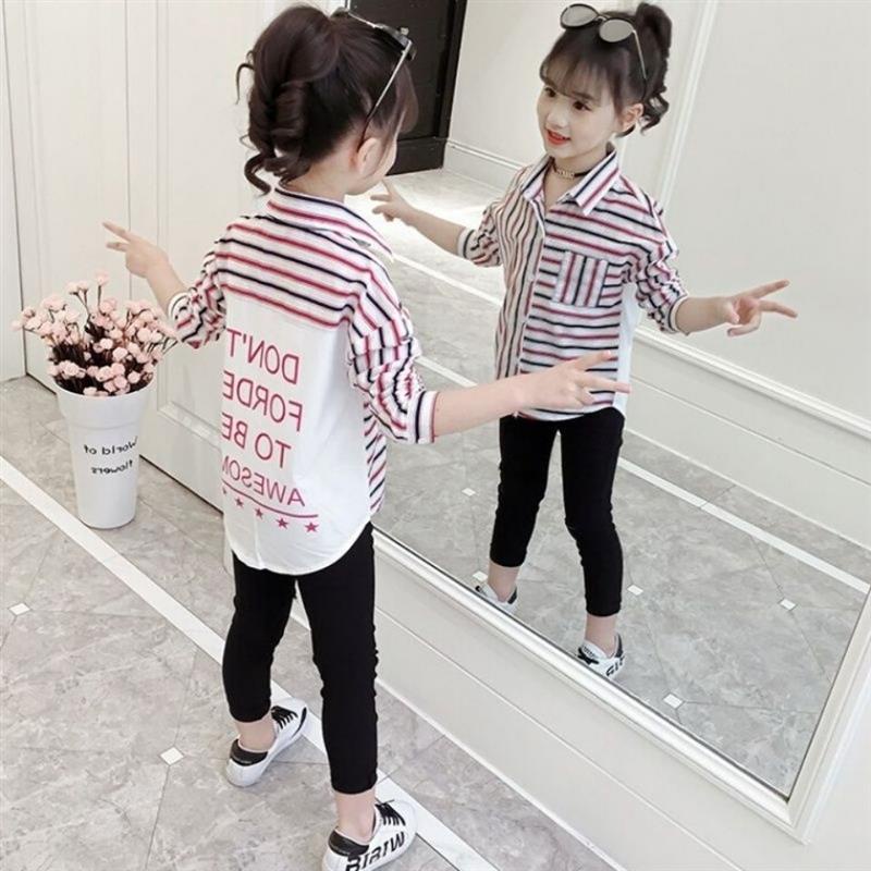 Áo Sơ Mi Tay Dài Dáng Rộng Họa Tiết Kẻ Sọc Thời Trang Dễ Thương Cho Bé Gái