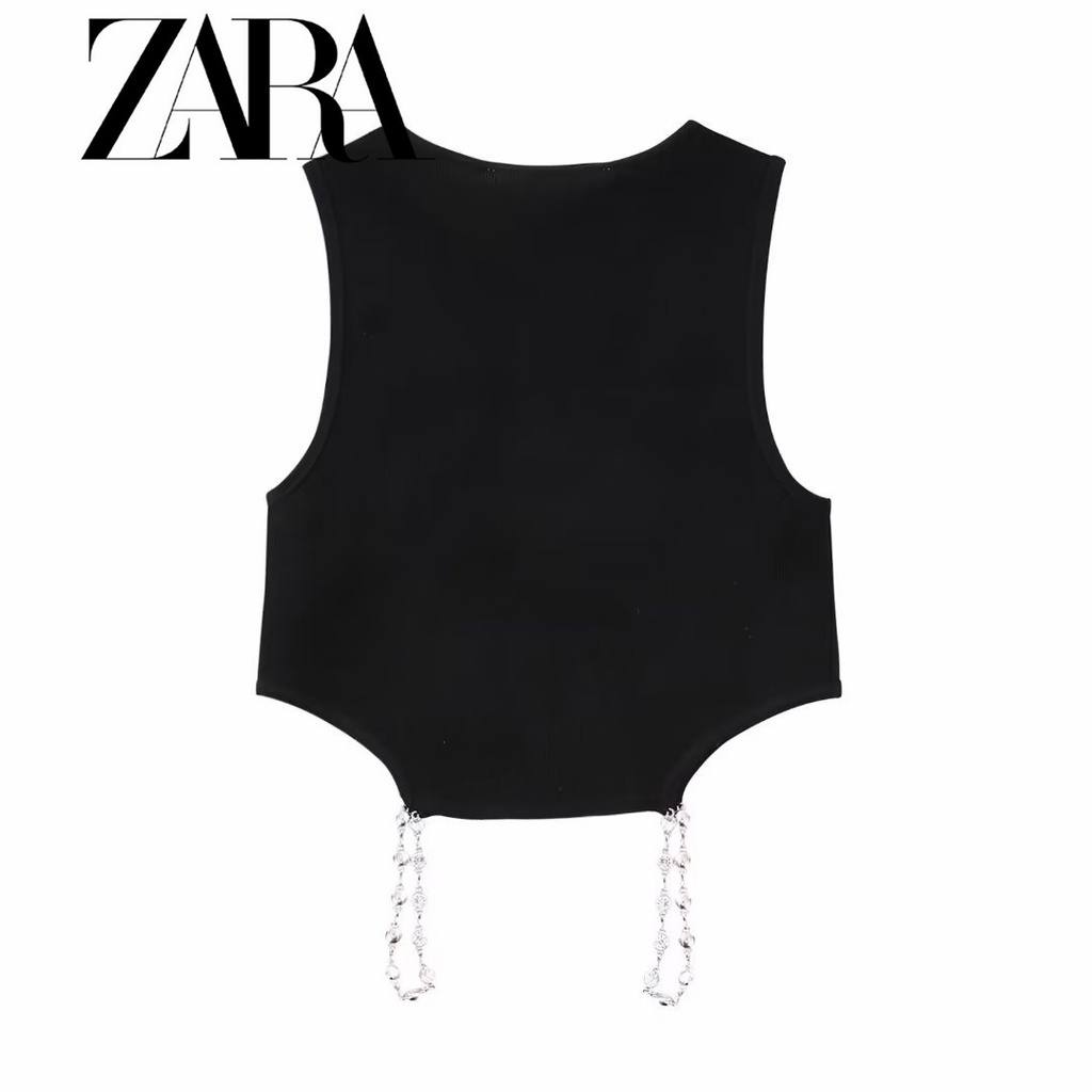 Bộ Áo Dệt Kim + Chân Váy Zara Hở Lưng Phối Dây Xích Cá Tính Cho Nữ