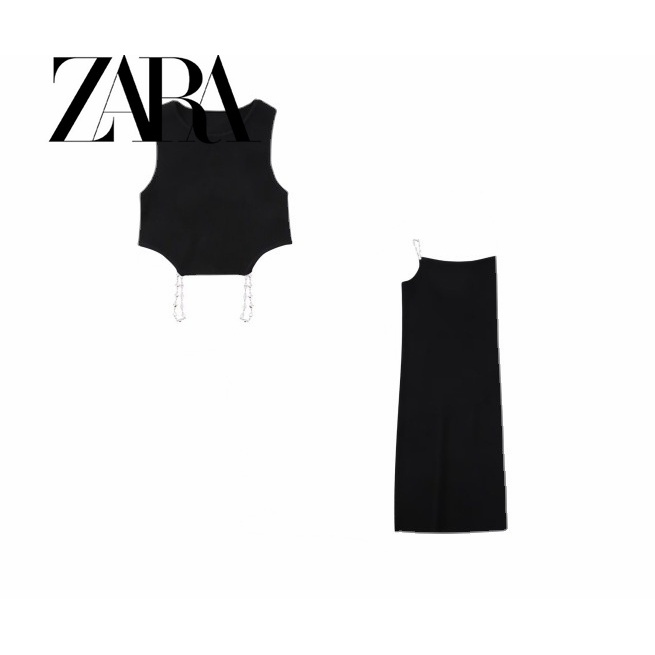 Bộ Áo Dệt Kim + Chân Váy Zara Hở Lưng Phối Dây Xích Cá Tính Cho Nữ