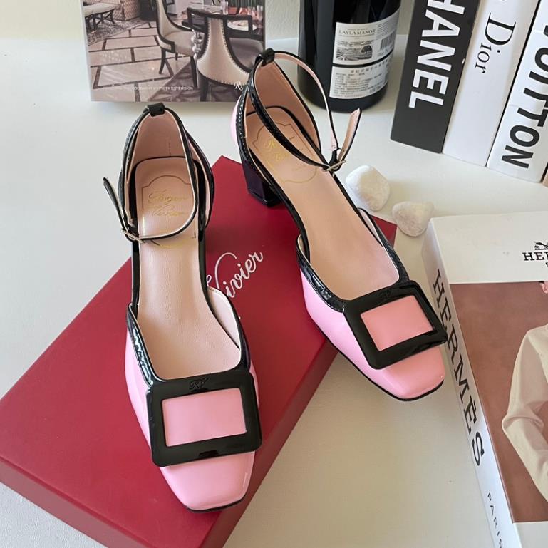 Roger Vivier Xăng đan Cao Gót Vừa Có Dây Khóa Vuông Cho Nữ