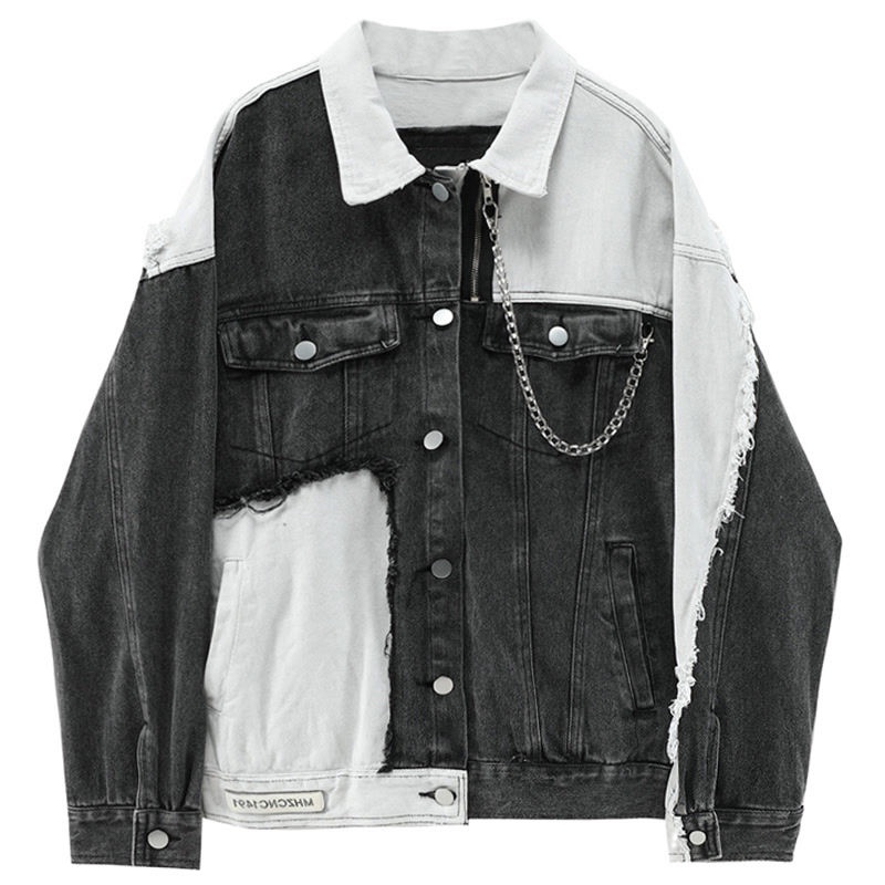 Áo Khoác Denim Tay Dài Màu Sắc Tương Phản Phối Dây Xích Thời Trang Xuân Thu Cao Cấp