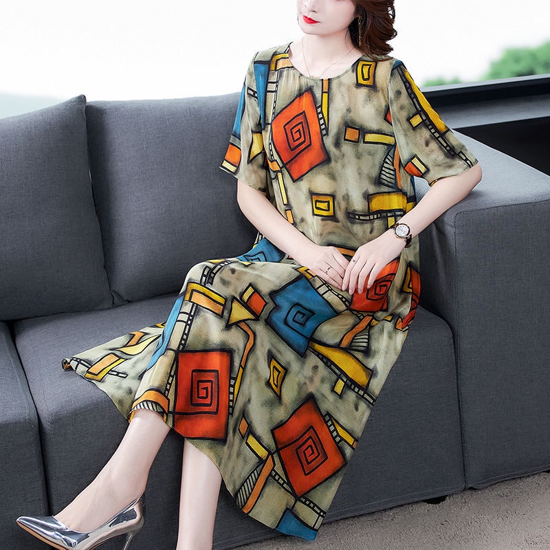 Đầm Lụa Lạnh Dáng Rộng In Họa Tiết Dân Tộc Thời Trang Mùa Hè Hàng Mới Dành Cho Bạn Nữ