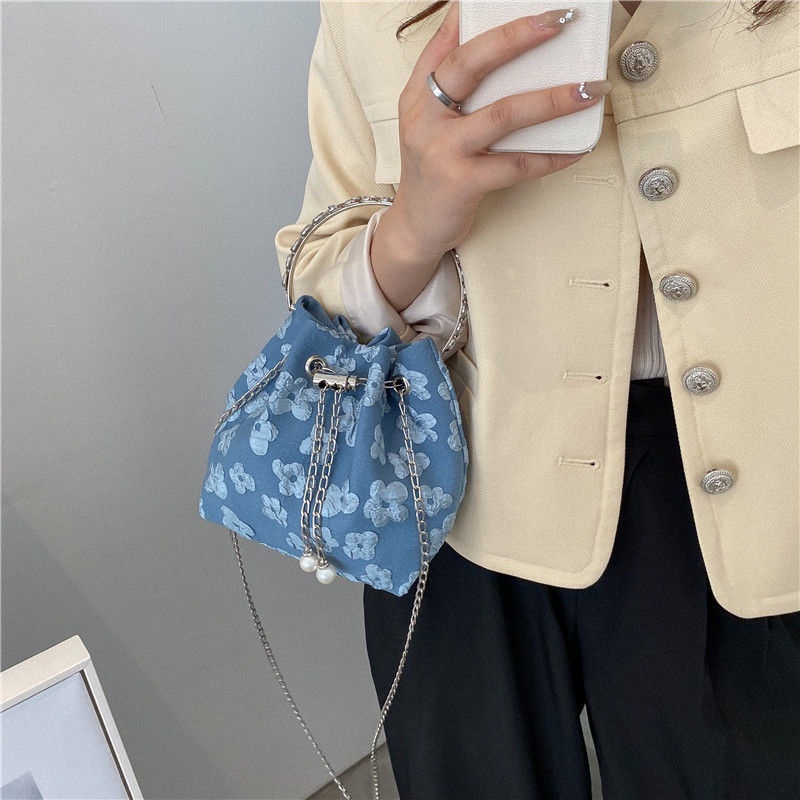 Niche Túi Xách bucket Đeo Vai 8.22 Họa Tiết Hoa Thời Trang 2022 Cho Nữ