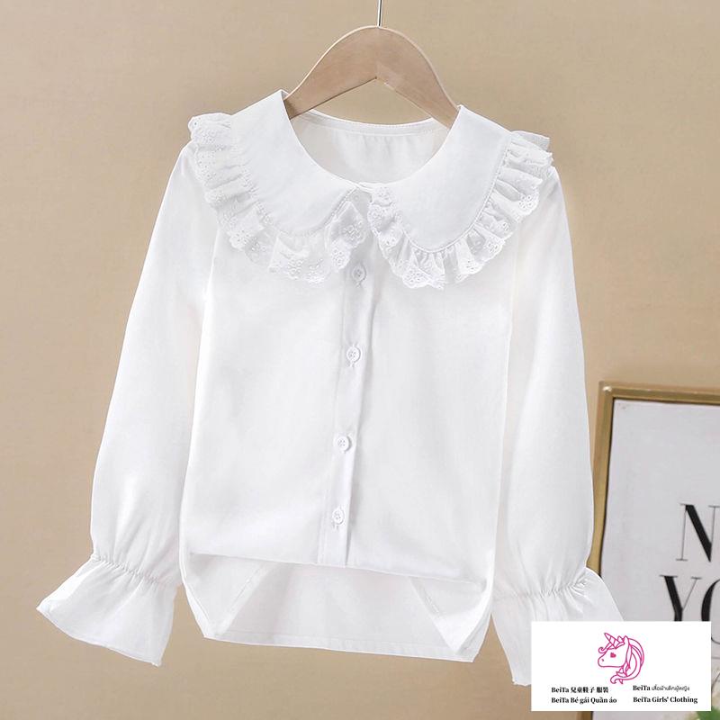 Beita ~ áo sơ mi cổ búp bê ren tươi nhỏ 2023 phong cách mới mùa xuân hè thời trang cơ sở áo sơ mi trắng cô gái áo mùa thu