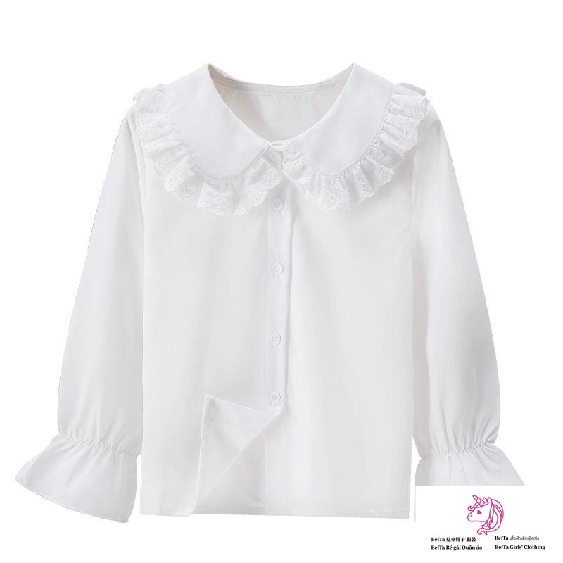 Beita ~ áo sơ mi cổ búp bê ren tươi nhỏ 2023 phong cách mới mùa xuân hè thời trang cơ sở áo sơ mi trắng cô gái áo mùa thu