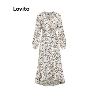 Đầm LOVITO thắt dây nhún bèo tôn dáng họa tiết hoa dành cho nữ L45ED047 (nhiều màu sắc)