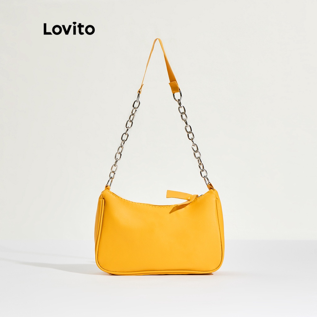 Túi đeo chéo LOVITO hobo màu trơn dây chuỗi xích kim loại thường ngày cho nữ L46BA001 (màu trắng/ màu vàng/ màu đen)