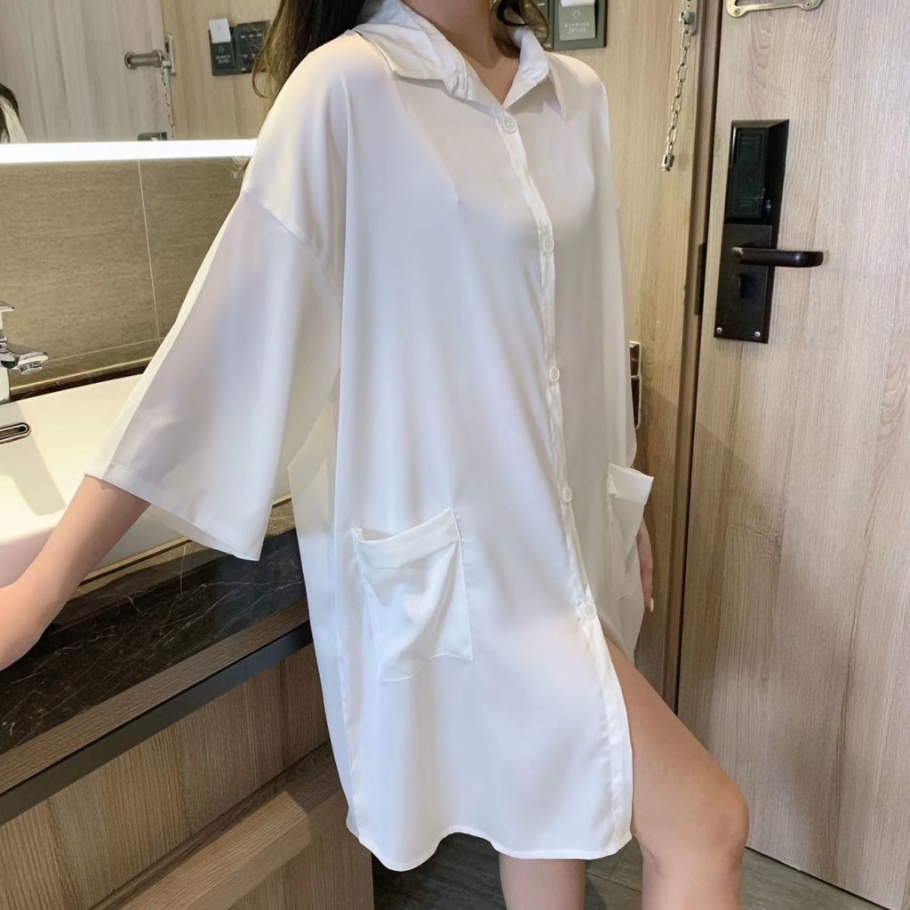 Hàng Mới Về Đầm Ngủ Lụa Tuyết Dáng Ngắn Trễ Vai Màu Trắng Trơn Phong Cách Mới Chất Lượng Cao Mùa Hè @ -