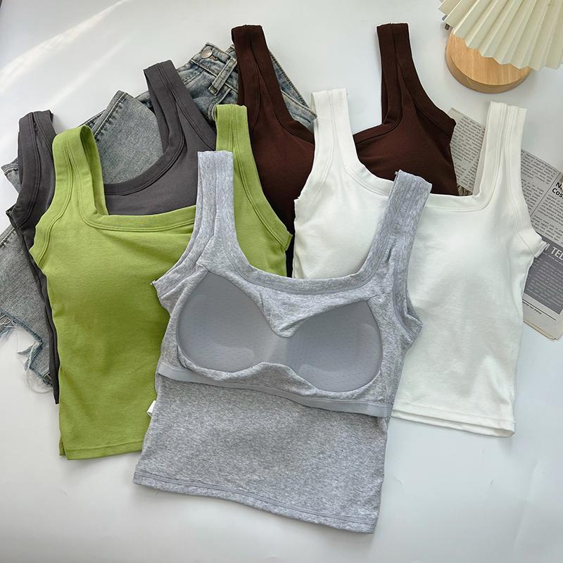 Áo cotton Nguyên Chất Cổ Vuông Có Đệm Ngực Và Dây Đeo Bên Trong Thời Thượng Bán Chạy