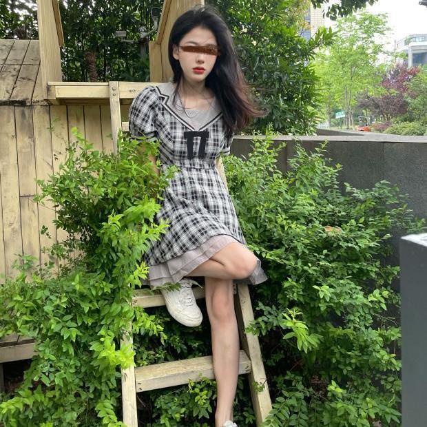 Đầm Ngắn Tay Cổ Thủy Thủ Thắt Nơ Eo Cao Phong Cách Preppy Nhật Bản Mùa Hè Cho Học Sinh