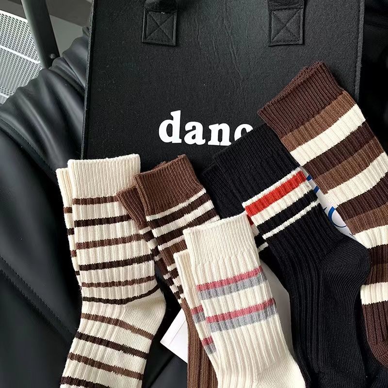 Bán Chạy Vớ Bốn Mùa Cổ Cao Vừa Họa Tiết Sọc Màu Nhuộm Đơn Giản Dễ Phối Đồ