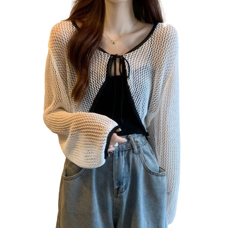 Áo Khoác Cardigan Dệt Kim Mỏng Dáng Ngắn Thời Trang Mùa Hè Dành Cho Nữ