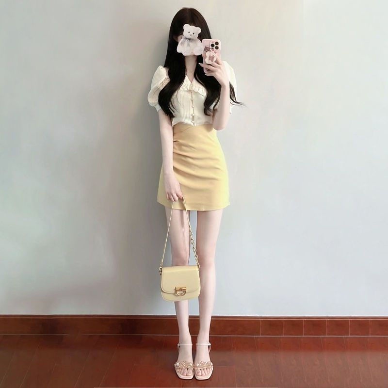 Set Áo Váy Hai Mảnh Phong Cách Đường Phố Mới Cao Cấp Mùa Hè Màu Sáng Yujie