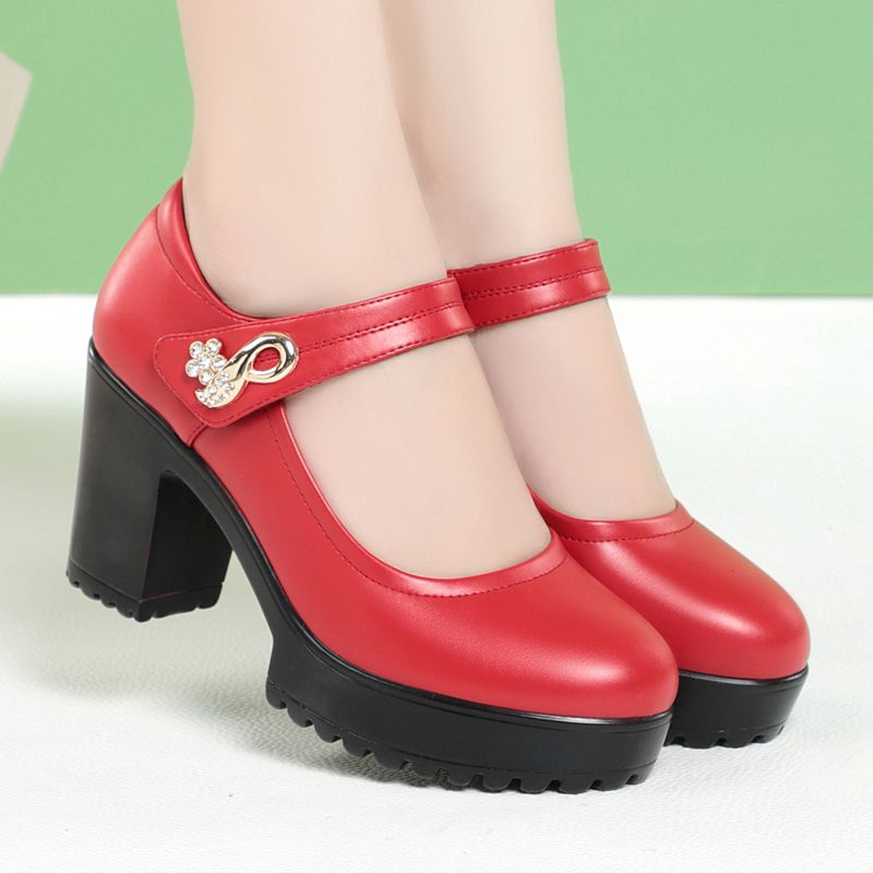 35-40 Giày cao gót catwalk sườn xám phong cách dân tộc Giày biểu diễn thoải mái nền tảng chống thấm nước đế dày cho nữ Giày công sở gót thô