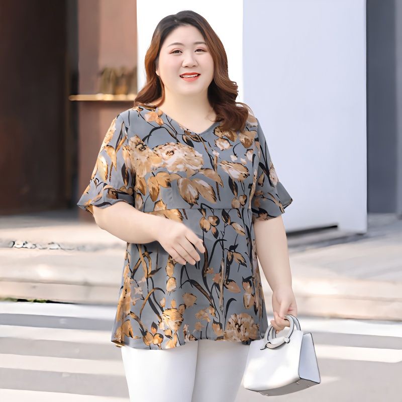Áo Sơ Mi chiffon Dáng Rộng Cỡ Lớn Che Bụng Thời Trang Mùa Hè Cho Phụ Nữ Trung Niên