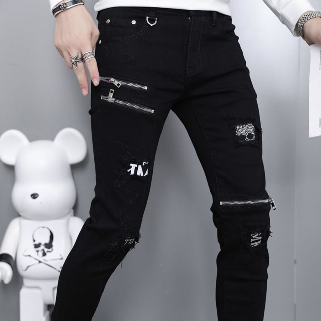 Quần Jeans Rách Có Khóa Kéo Phong Cách Âu Mỹ Thời Trang Mới Cho Nam