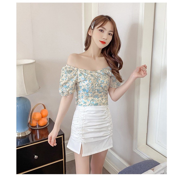 Áo Sơ Mi Tay Phồng Cổ Chữ V Thắt Nơ Sau Lưng Thêu Họa Tiết Thời Trang Mùa Hè Xinh Xắn