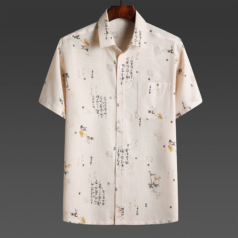 Áo Sơ Mi Cotton Lanh Mỏng Tay Ngắn Dáng Rộng Phong Cách Dân Tộc Thời Trang Mùa Hè Cho Nam Giới Trung Niên