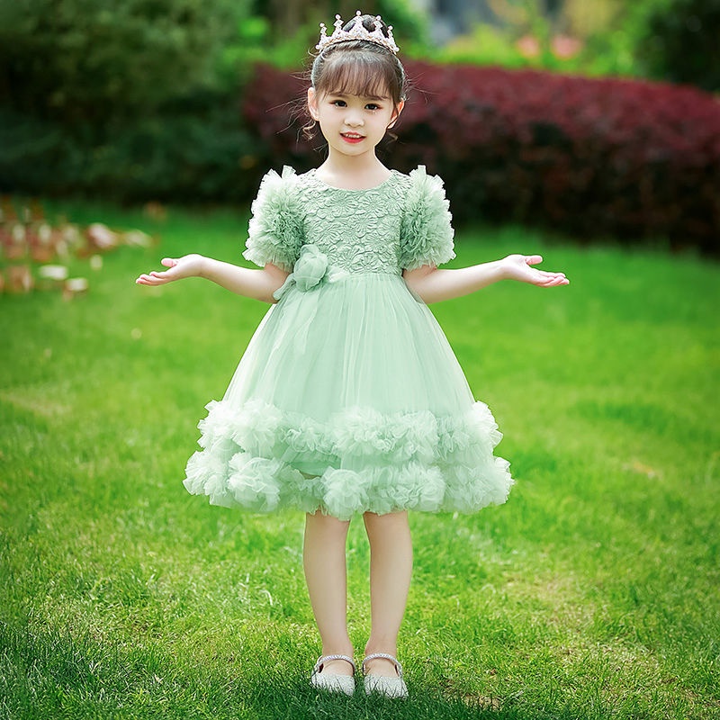 Đầm Công Chúa Mùa Hè 2023 Tay Cộc Đính Lưới Hoa Cổ Tích Cao Cấp Cho Bé Gái
