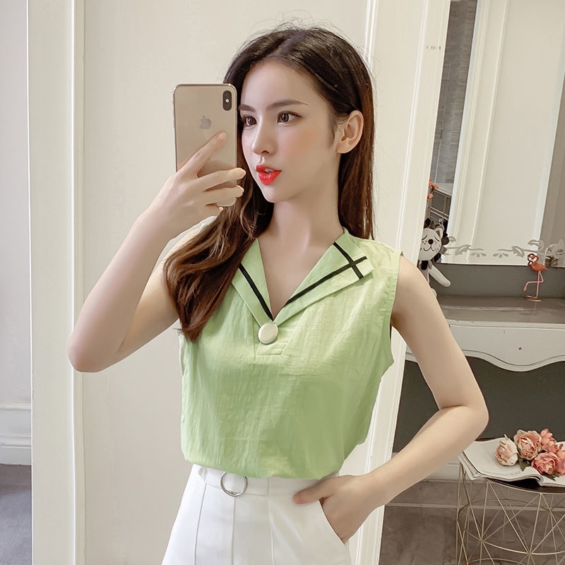 Áo Sơ Mi Cotton Lanh Cổ Chữ V Thời Trang Mùa Hè Hàn Quốc 2023 Cho Nữ Sm