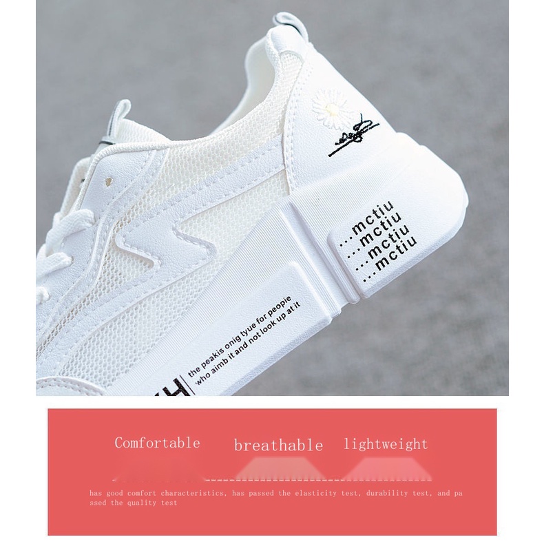 Giày Thể Thao Trắng Phối Lưới Thoáng Khí Họa Tiết Hoa Cúc Phong Cách Hàn Quốc Thời Trang Mùa Hè Mới Cho Nữ