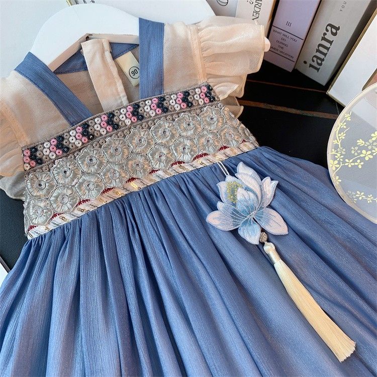 Đầm Hán Phục Thêu Họa Tiết Phong Cách Trung Hoa Mới Cho Bé Gái