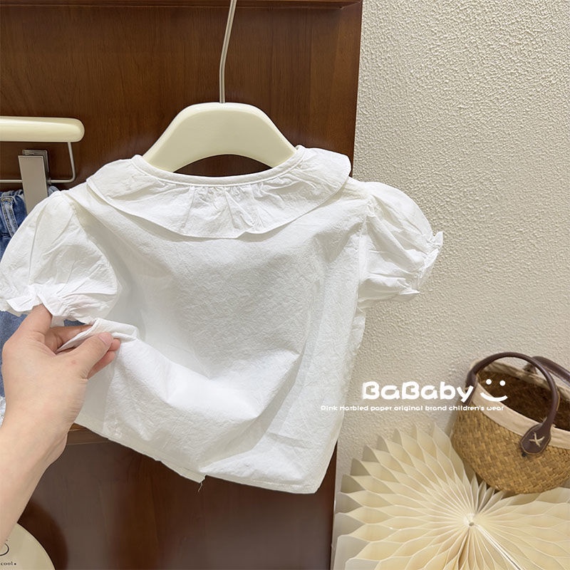 Áo Sơ Mi Cotton Tay Phồng Thêu Họa Tiết Mẫu Mới 2023 Thời Trang Hè Cho Bé Gái