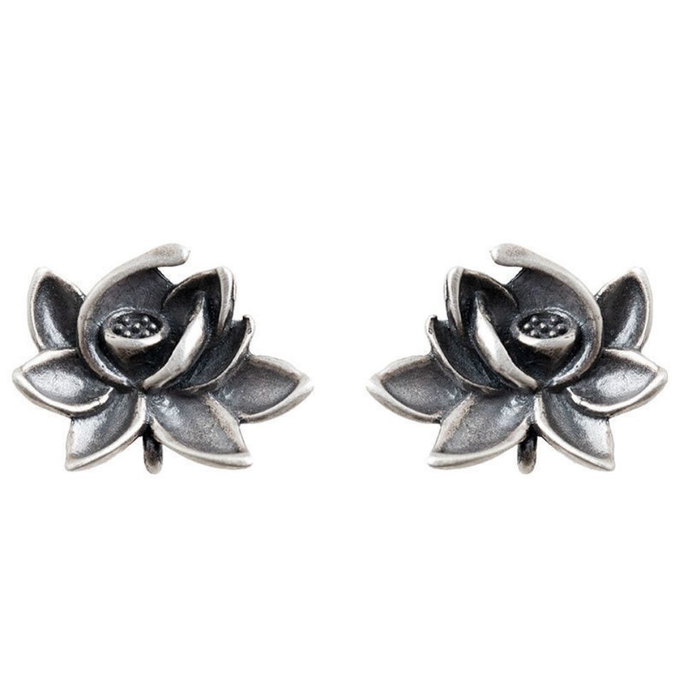 Bông Tai Hình Hoa Sen Ba Chiều Bằng Bạc Sterling Phong Cách Trung Hoa Cổ Điển Thời Trang Cho Nữ 5.19