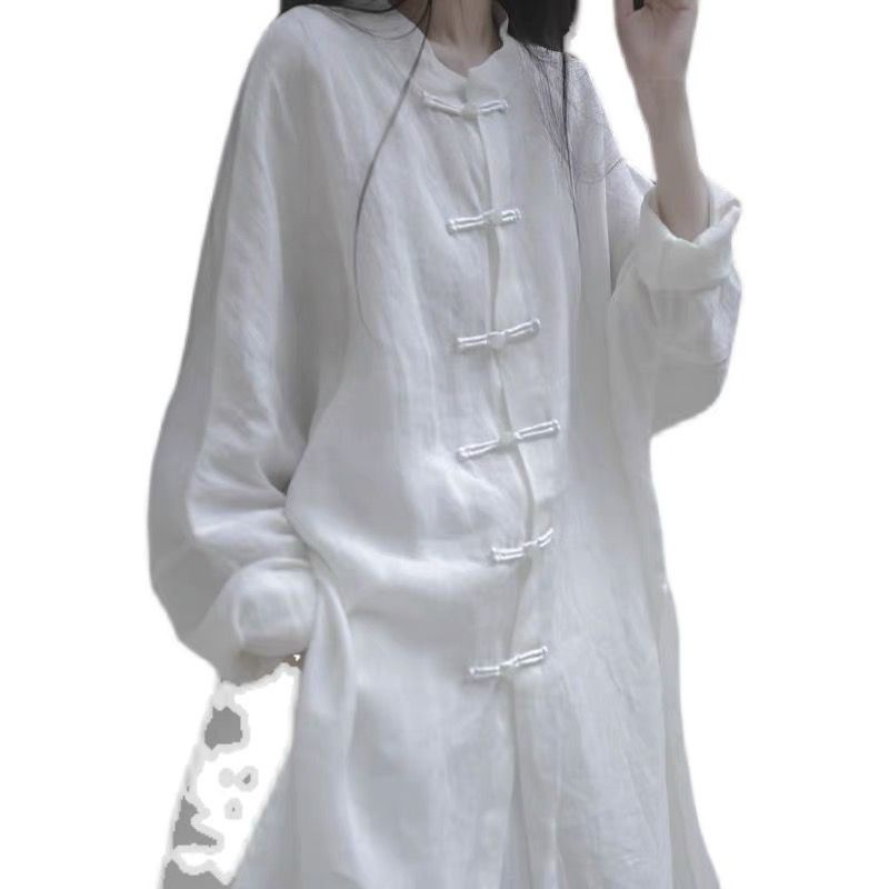 Lingyilixiu Áo Sơ Mi Trắng Dáng Rộng Cài Nút Phong Cách Hanfu Cho Nữ