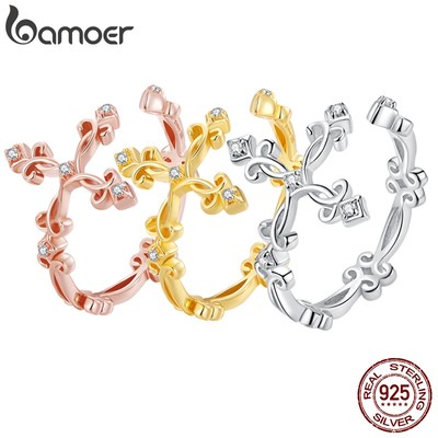 Nhẫn BAMOER BSR041 bạc 925 họa tiết hoa cổ điển thời trang dành cho nữ
