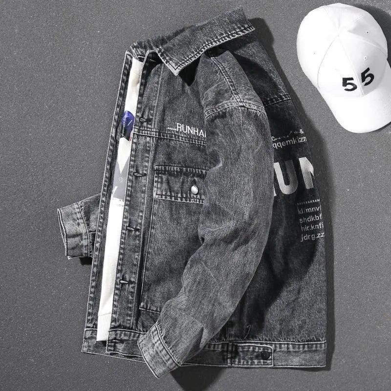 Áo khoác bò kiểu Nhật đẹp trai M-5XL áo jacket thanh niên rộng rãi thương hiệu thời trang nam thêu chữ màu xanh nhạt dễ phối