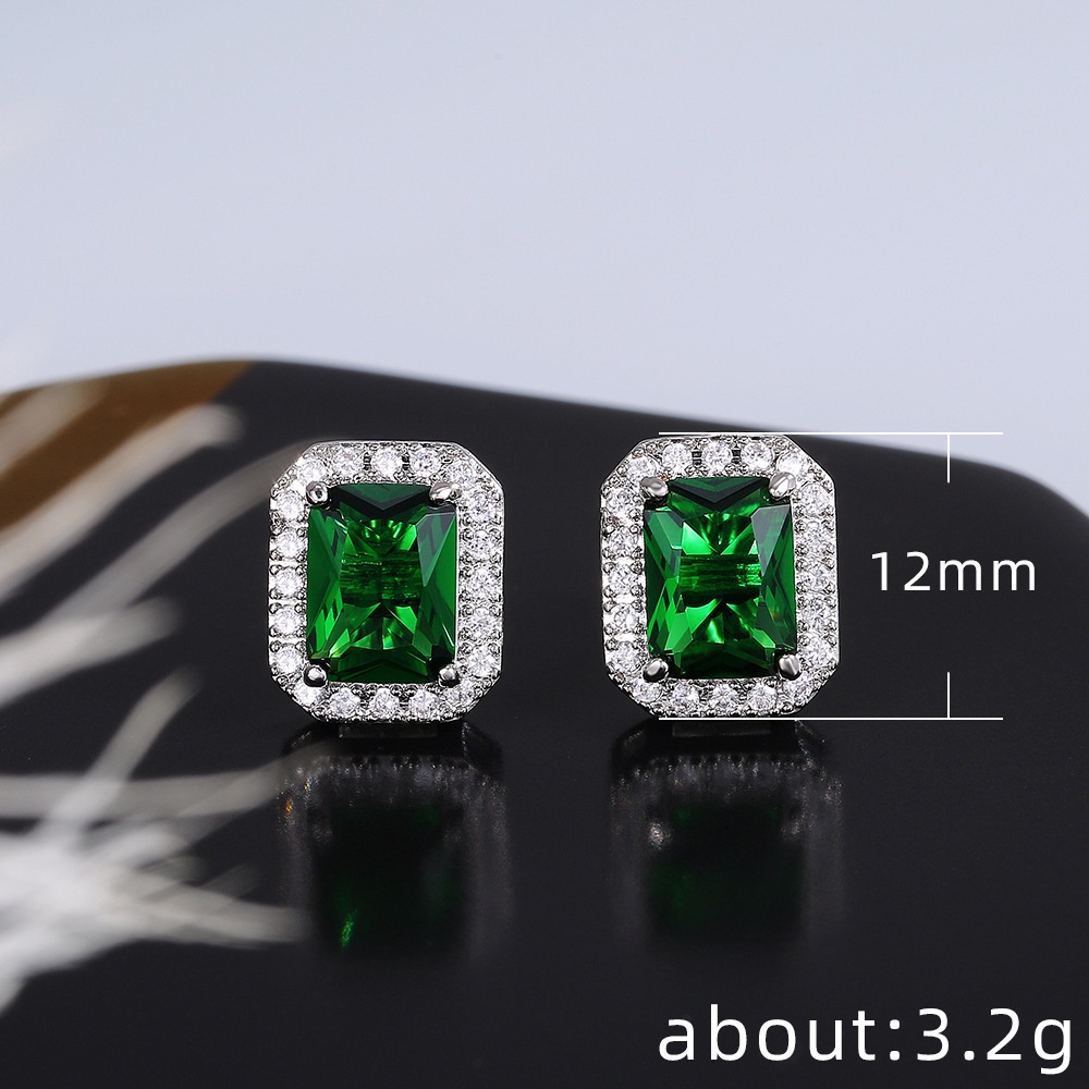Bông Tai Hình Vuông Đính Đá Zircon Màu Xanh Lá Cây Tinh Tế Bán Chạy Giá Sỉ Cho Nữ