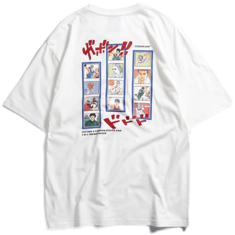 Áo Thun cotton Tay Lỡ Dáng Rộng In Họa Tiết anime Nhật Bản Thời Trang Mùa Hè Cho Nam