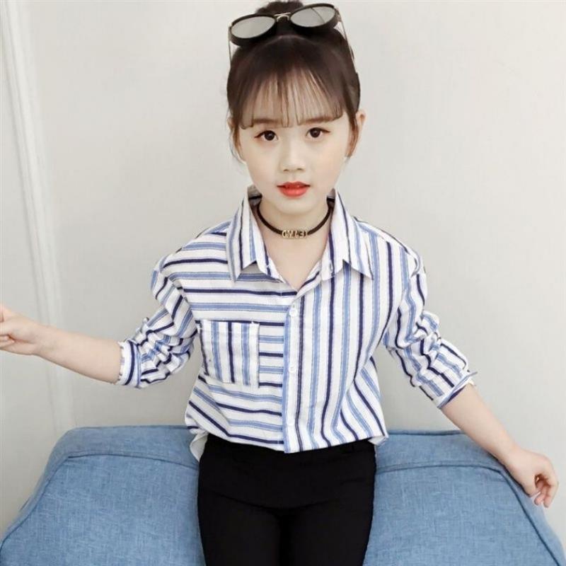 Áo Sơ Mi Tay Dài Dáng Rộng Họa Tiết Kẻ Sọc Thời Trang Dễ Thương Cho Bé Gái