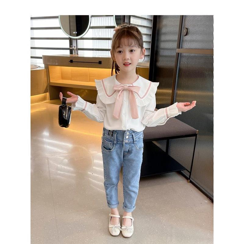 Áo Sơ Mi Tay Dài Cổ Búp Bê Thời Trang Mùa Xuân Cho Bé Gái