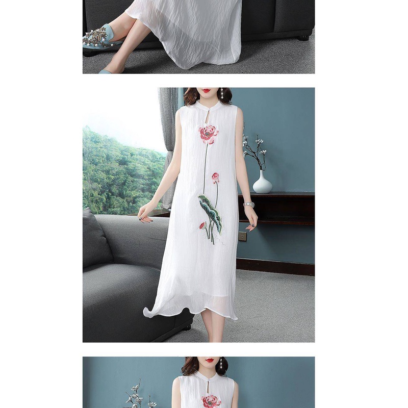 Đầm Sườn Xám Không Tay Chất Liệu Chiffon Thêu Họa Tiết Phong Cách Trung Hoa Thời Trang Mùa Hè 2023