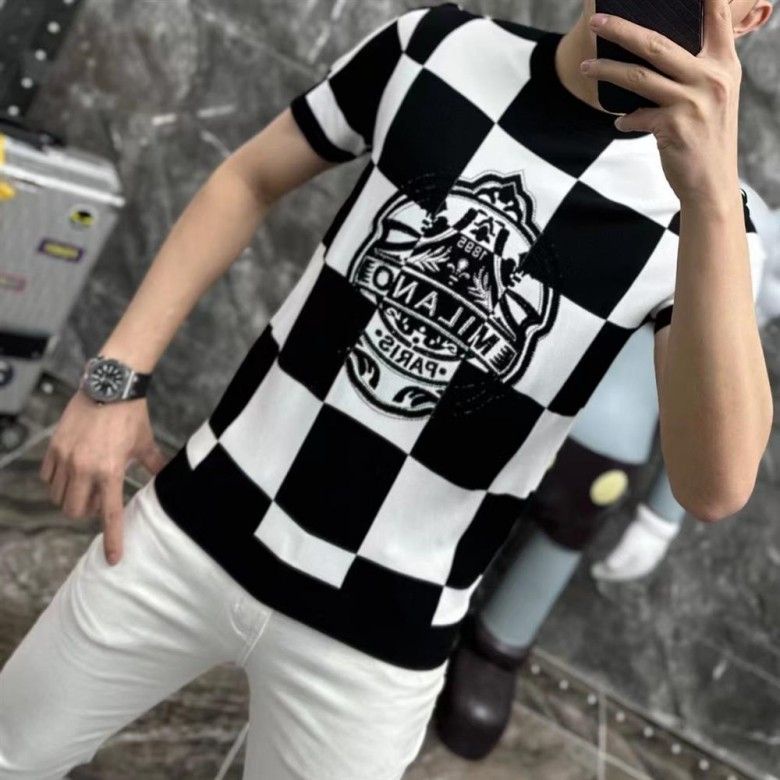 Hàng Có Sẵn! Hàng Có Sẵn!Áo Thun Nam Cổ Tròn Họa Tiết Kẻ Sọc Phong Cách Châu Âu Thời Trang Mùa Hè 2023 Mới