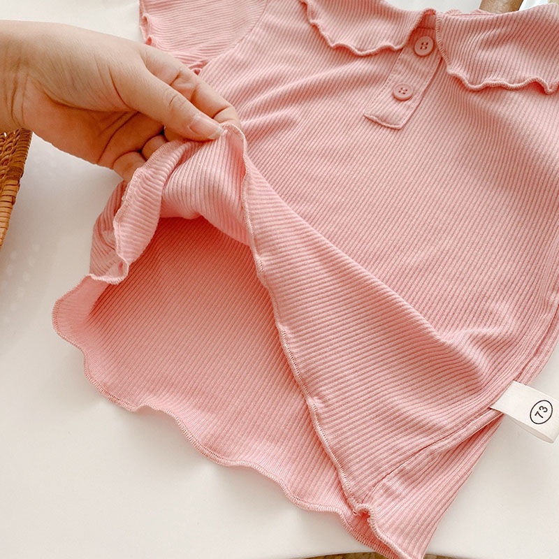 Áo Thun Ngắn Tay Cổ Búp Bê Thời Trang Mùa Hè Cho Trẻ Em Gái