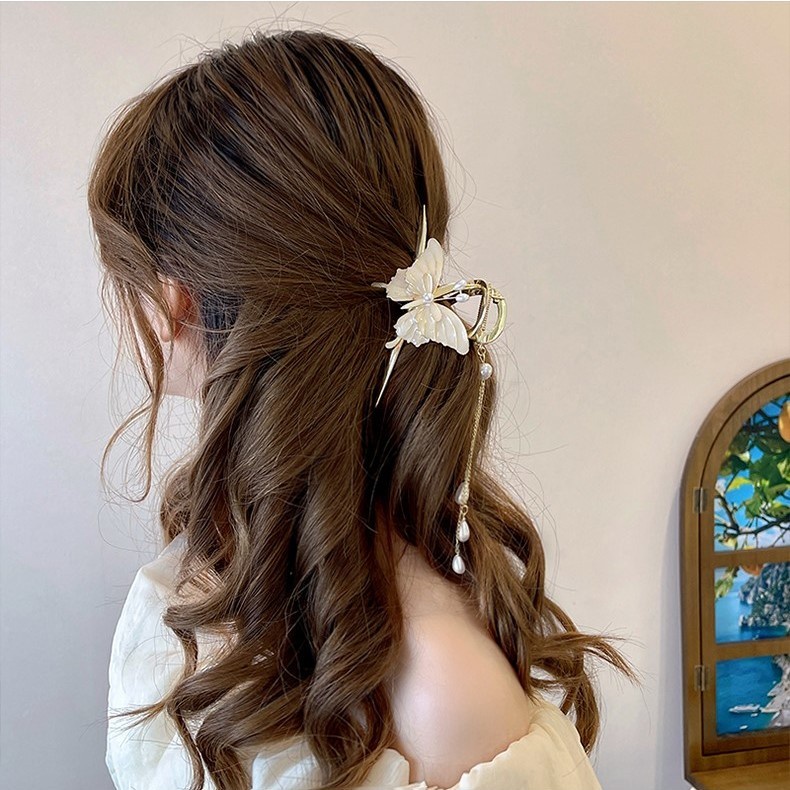 Kẹp Tóc Nơ Tua Rua Phong Cách Pháp Thanh Lịch Cao Cấp Dành Cho Nữ