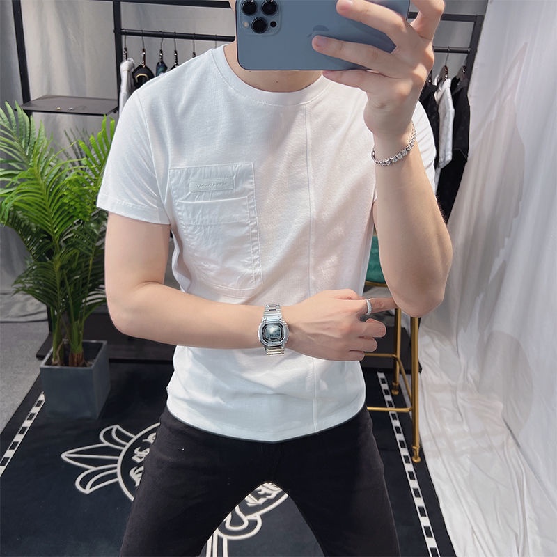 Hàng Có Sẵn! Hàng Có Sẵn!Áo nam Tay Ngắn Màu Trơn Đơn Giản Phong Cách Châu Âu Thời Trang Mùa Hè Mới 2023