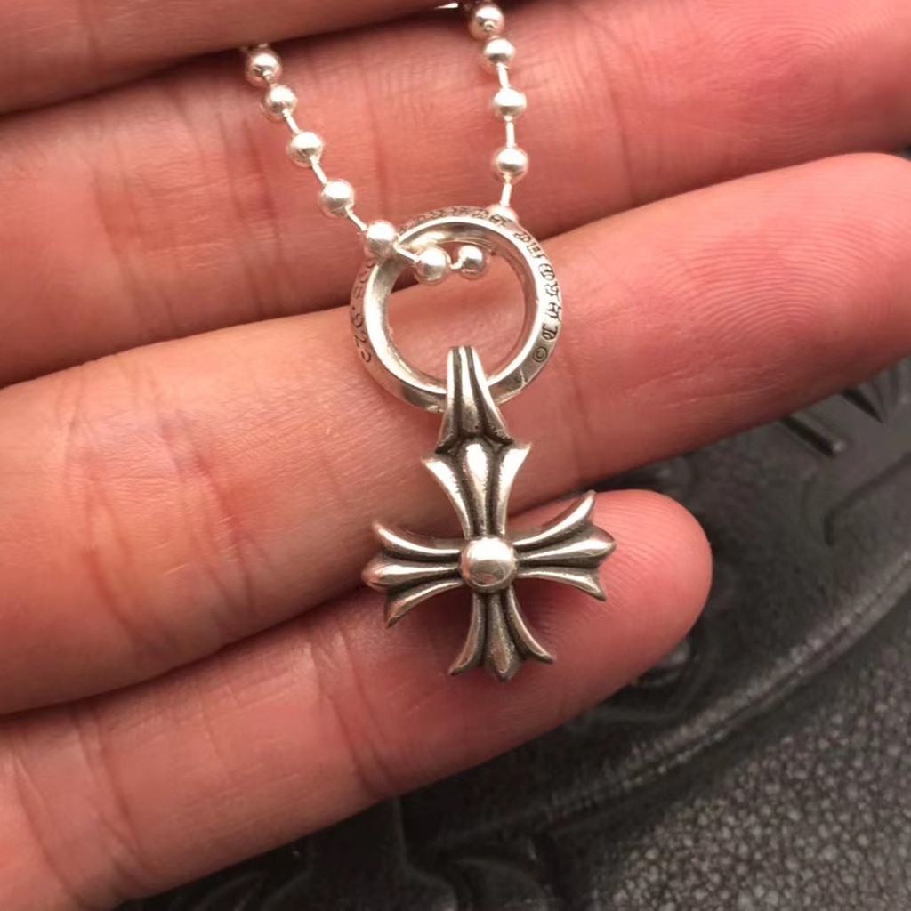 CHROME HEARTS Vòng cổ Mạ Bạc 925 Mặt Thánh Giá Phong Cách Punk