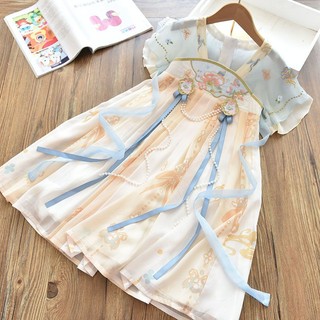 Đầm hán phục cách tân dáng dài phong cách trung hoa thời trang mùa hè xinh xắn cho bé gái